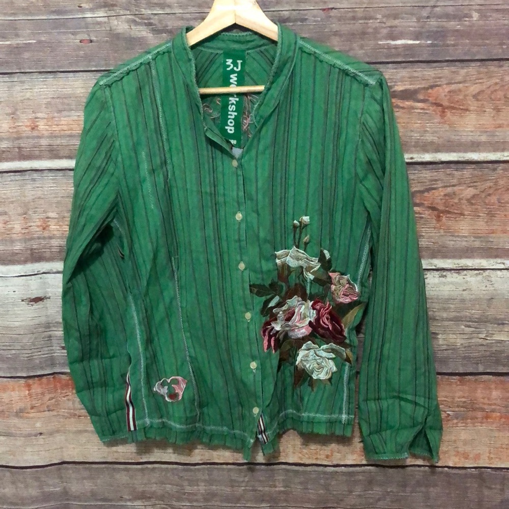 Johnny Was 3 J Workshop Embroidered Shirt Green B6